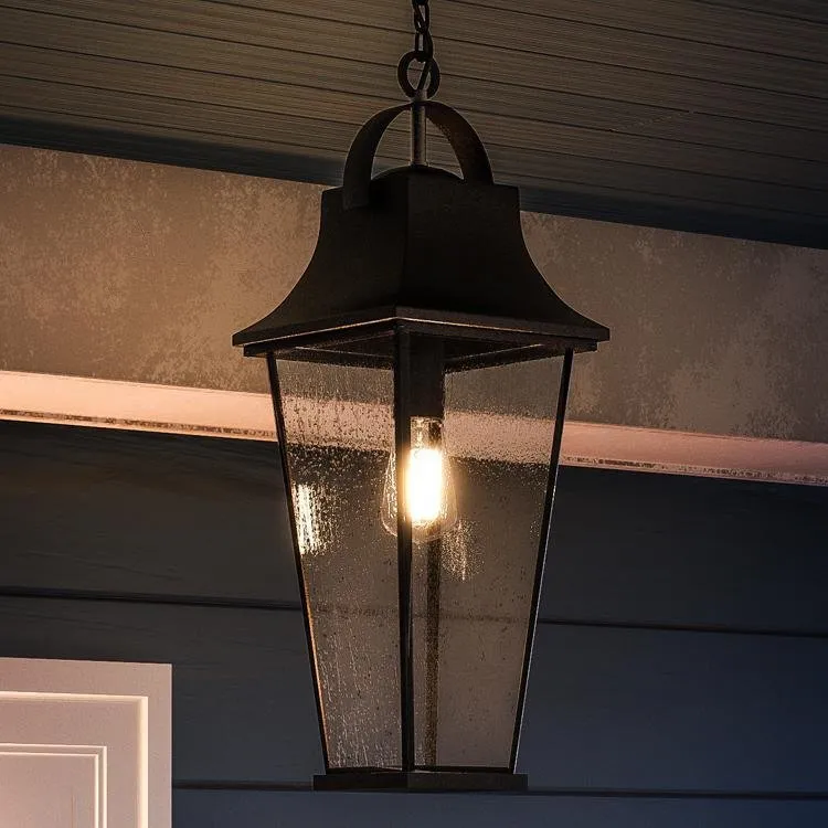 UQL1280 Tudor Outdoor Pendant Light, 24"H x 8.75"W, Black Sand Finish, Constanta Collection — Urban Ambiance LED Linear Lights  3000K