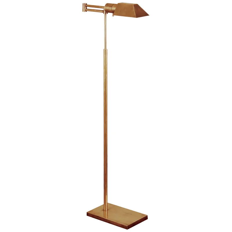Visual Comfort Studio Swing Arm Floor Lamp in Hand-Rubbed Antique Brass H43" - 57"