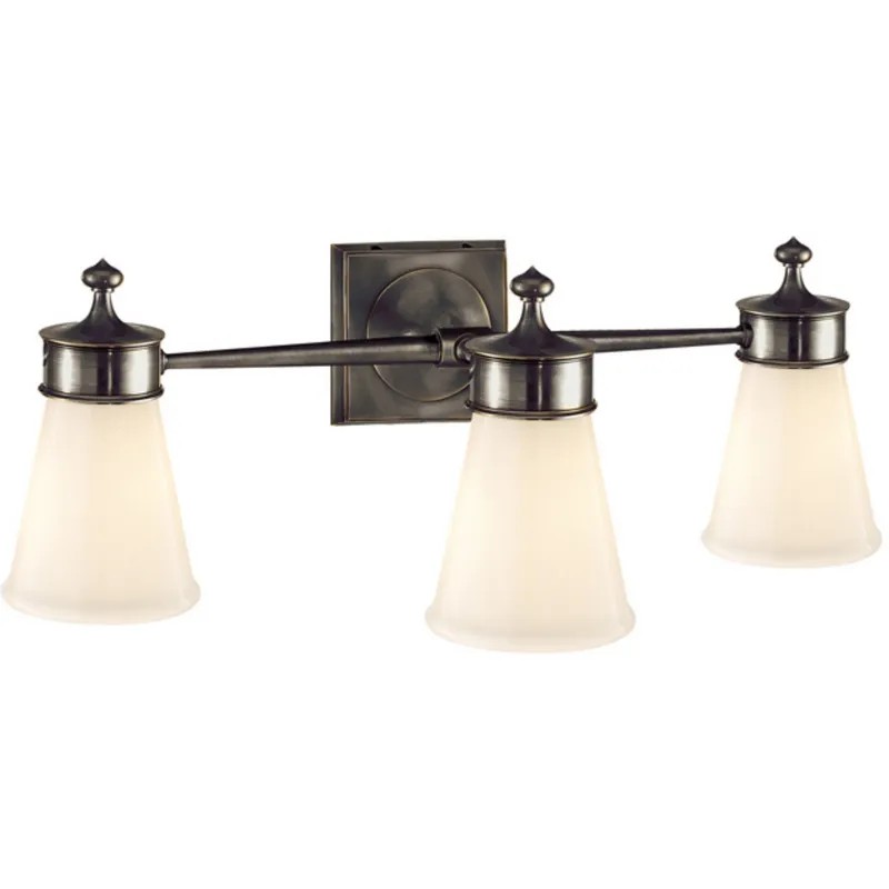 Visual Comfort Siena Triple Sconce in Bronze with White Glass Wall Light W23" x H8.25"