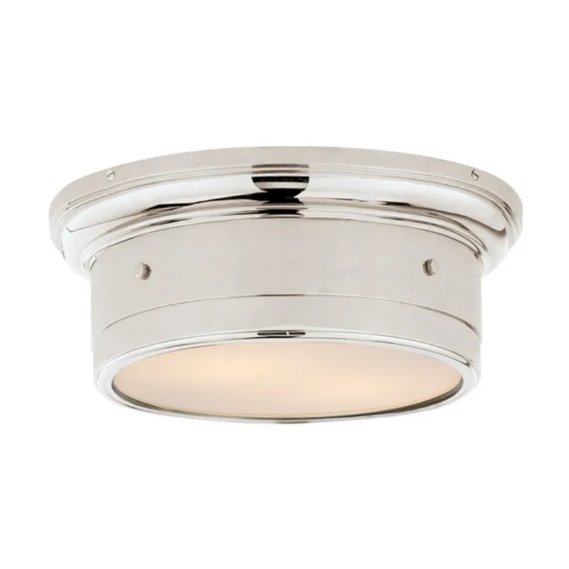 Visual Comfort Siena Small Flush Mount in Polished Nickel with White Glass Ceiling Light W11.75" x H4.25"
