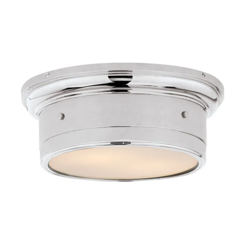 Visual Comfort Siena Small Flush Mount in Chrome with White Glass Ceiling Light W11.75" x H4.25"