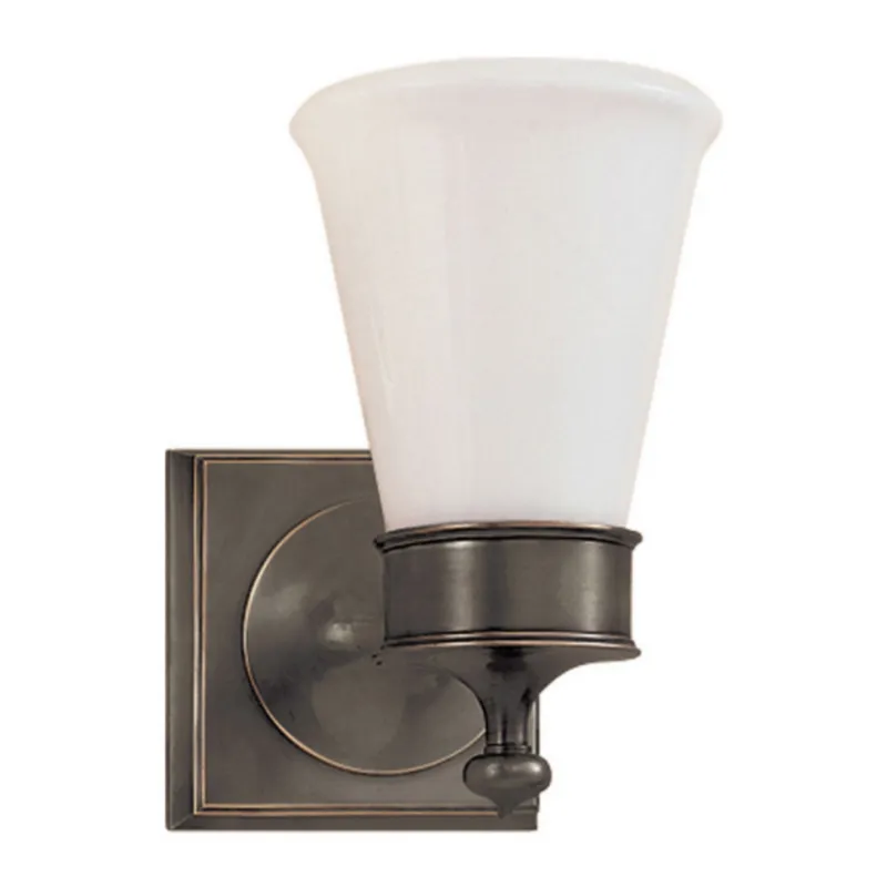 Visual Comfort Siena Single Sconce in Bronze with White Glass Wall Light W4.75" x H8.25"