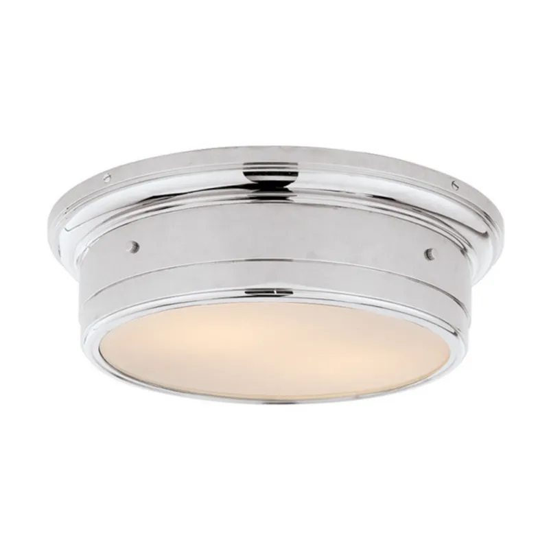 Visual Comfort Siena Large Flush Mount in Chrome with White Glass Ceiling Light W14" x H4.5"