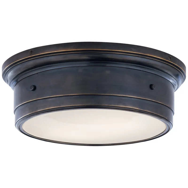 Visual Comfort Siena Large Flush Mount in Bronze with White Glass Ceiling Light W14" x H4.5"