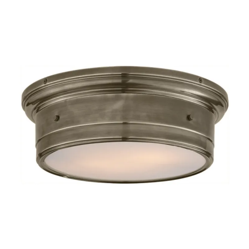 Visual Comfort Siena Large Flush Mount in Antique Nickel with White Glass Ceiling Light W14" x H4.5"