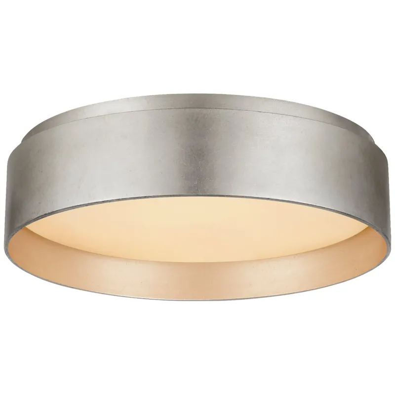 Visual Comfort Shaw Small Flush in Burnished Silver Leaf with White Glass Ceiling Light W11" x H3"