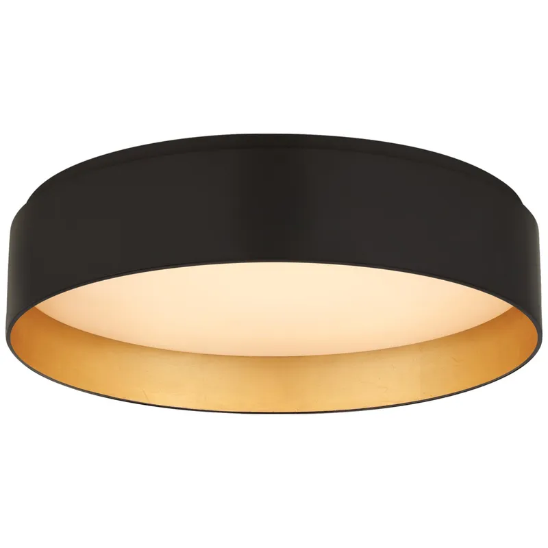 Visual Comfort Shaw Medium Flush in Matte Black and Gild with White Glass Ceiling Light W14" x H3.5"
