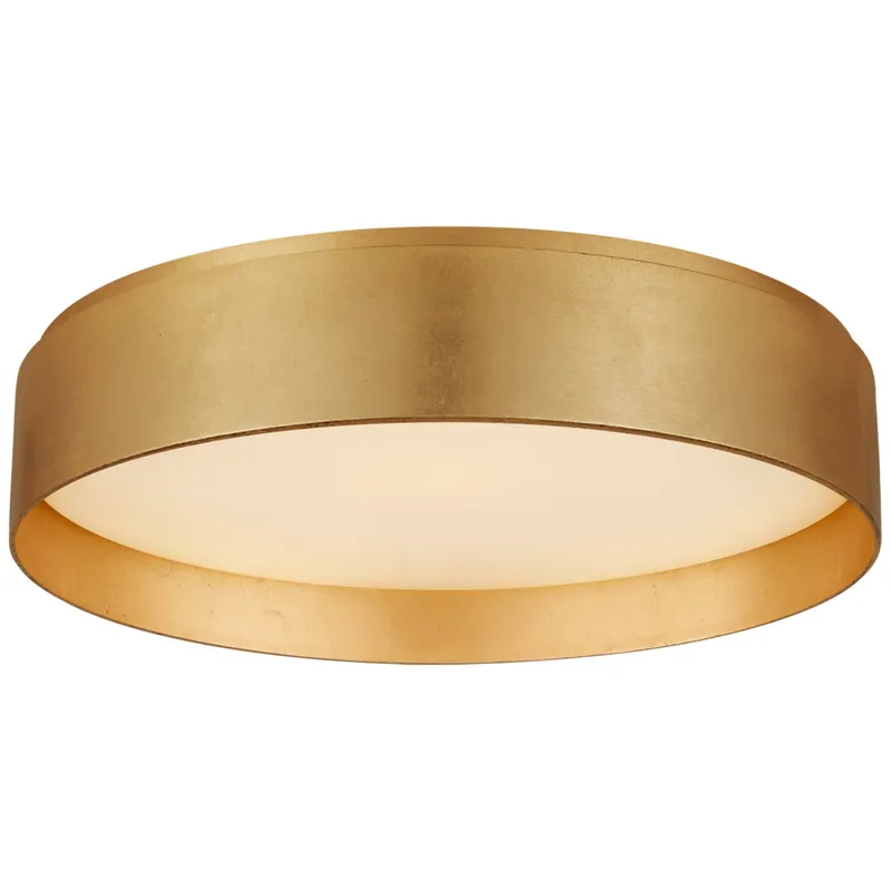 Visual Comfort Shaw Large Flush in Gild with White Glass Ceiling Light W17" x H3.75"