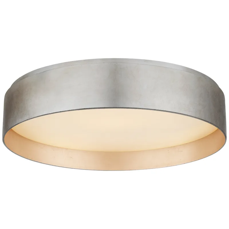 Visual Comfort Shaw Large Flush in Burnished Silver Leaf with White Glass Ceiling Light W17" x H3.75"