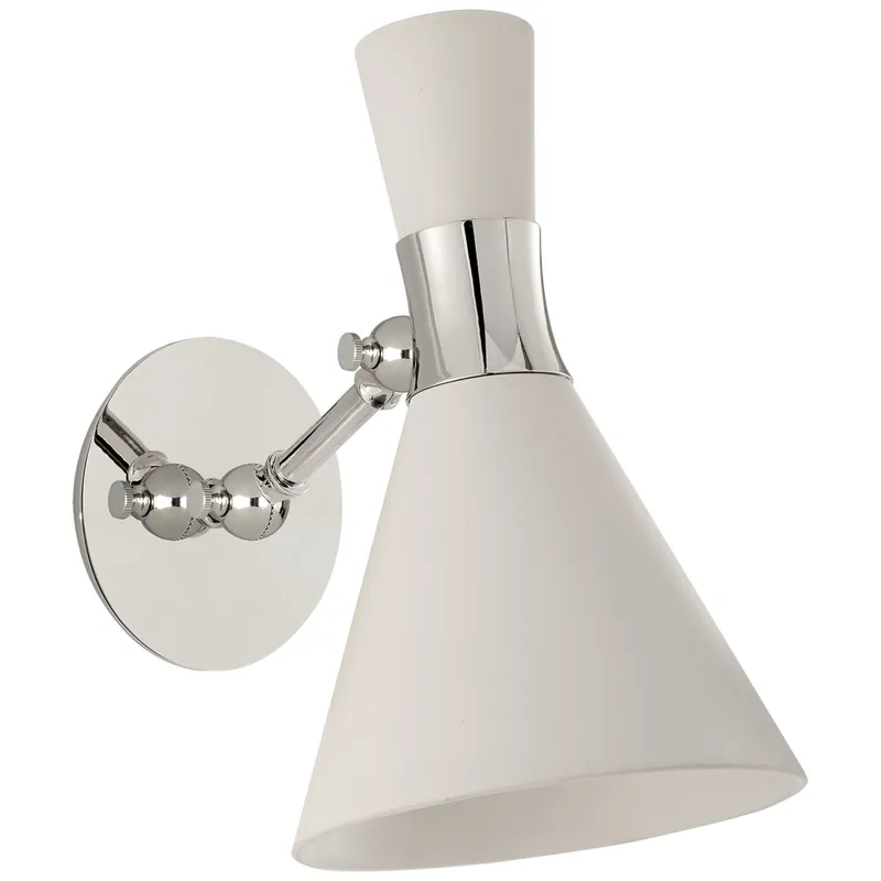 Visual Comfort Liam Small Articulating Sconce in Polished Nickel with Matte White Shade Wall Light W7" x H11"