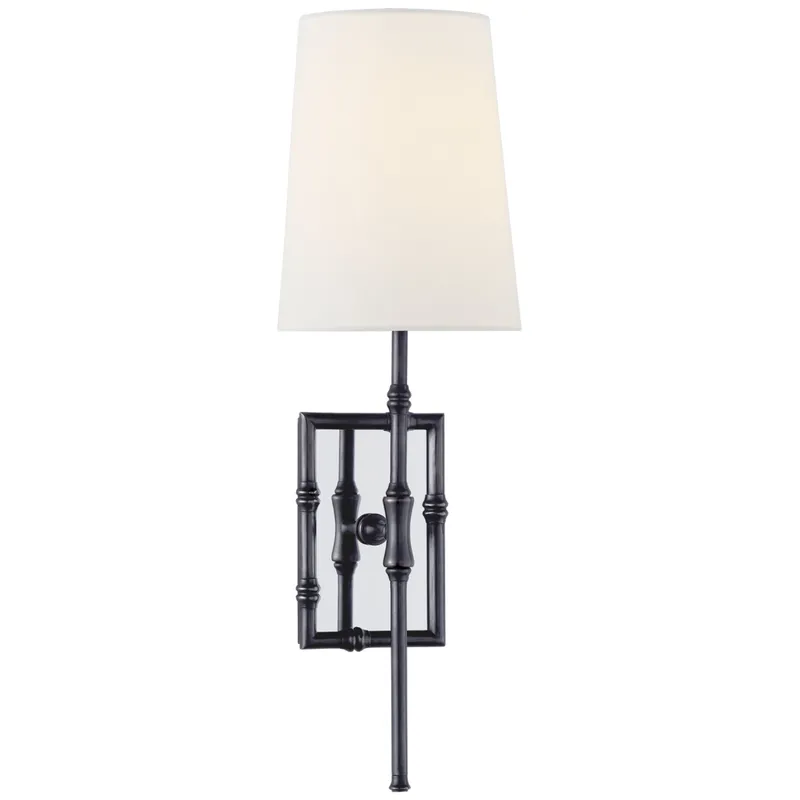 Visual Comfort Grenol Single Modern Bamboo Sconce in Bronze with Linen Shade Wall Light W5" x H17.75"