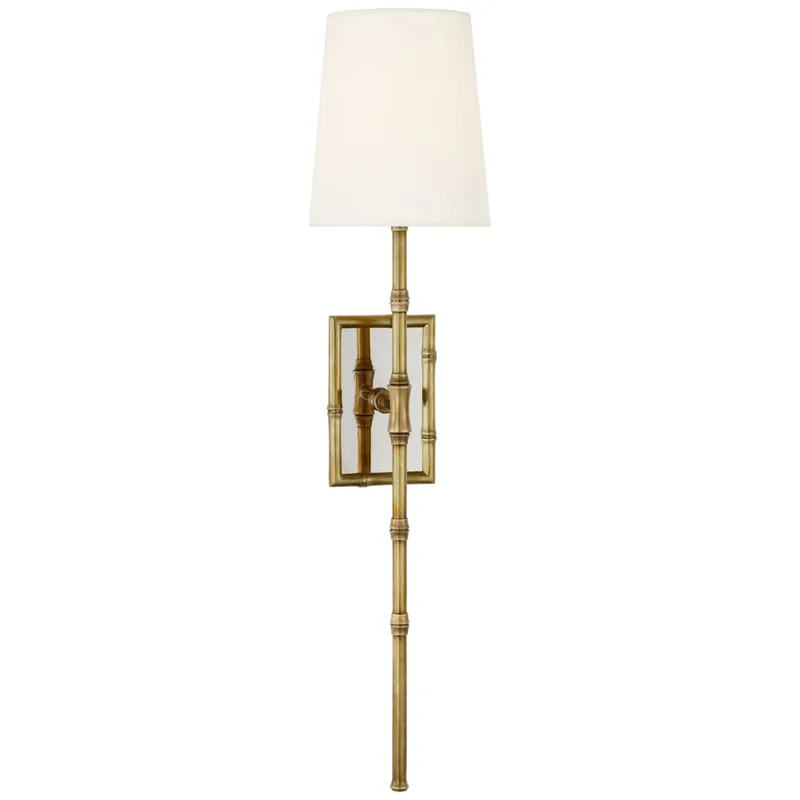 Visual Comfort Grenol Single Bamboo Tail Sconce in Hand-Rubbed Antique Brass with Linen Shade Wall Light W6" x H26"