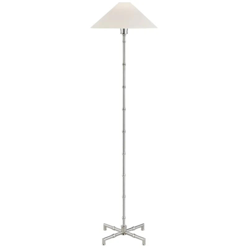 Visual Comfort Grenol Floor Lamp in Polished Nickel with Linen Shade W14.75" x H53"