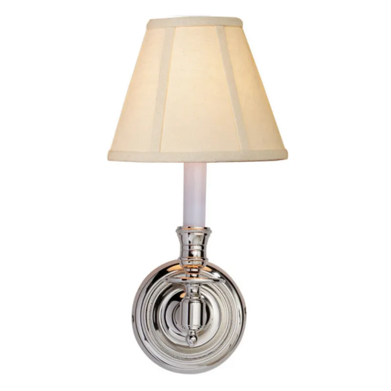 Visual Comfort French Single Sconce in Polished Nickel with Linen Shade Wall Light W6" x H12"