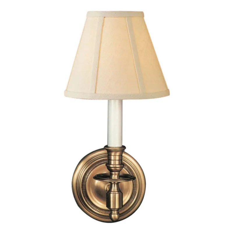 Visual Comfort French Single Sconce in Hand-Rubbed Antique Brass with Linen Shade Wall Light W6" x H12"