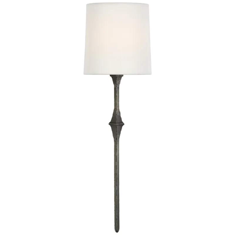 Visual Comfort Dauphine Sconce in Aged Iron with Linen Shade Wall Light W5.5" x H19"