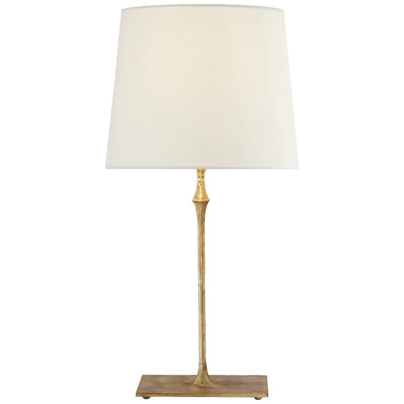 Visual Comfort Dauphine Bedside Lamp in Gilded Iron with Linen Shade Table Lamp W12" x H23.5"