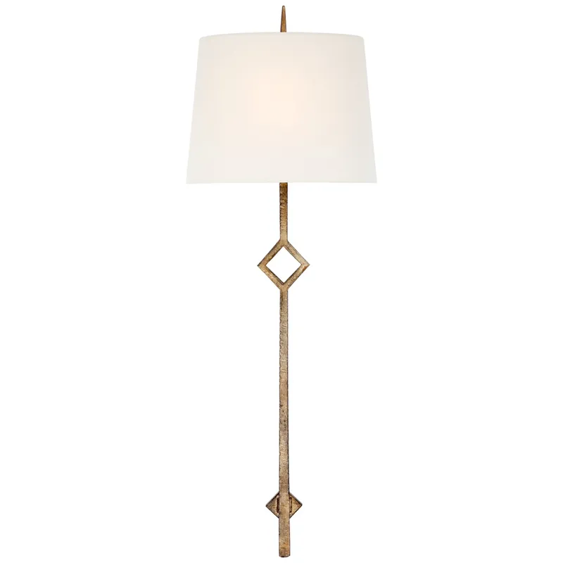 Visual Comfort Cranston Large Sconce in Gilded Iron with Linen Shade Wall Light W13" x H37"