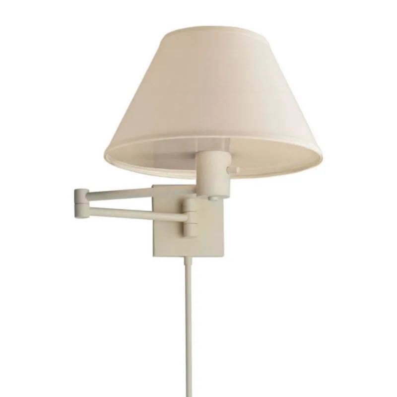 Visual Comfort Classic Swing Arm Wall Lamp in White with Linen Shade Wall Light W12" x H11"