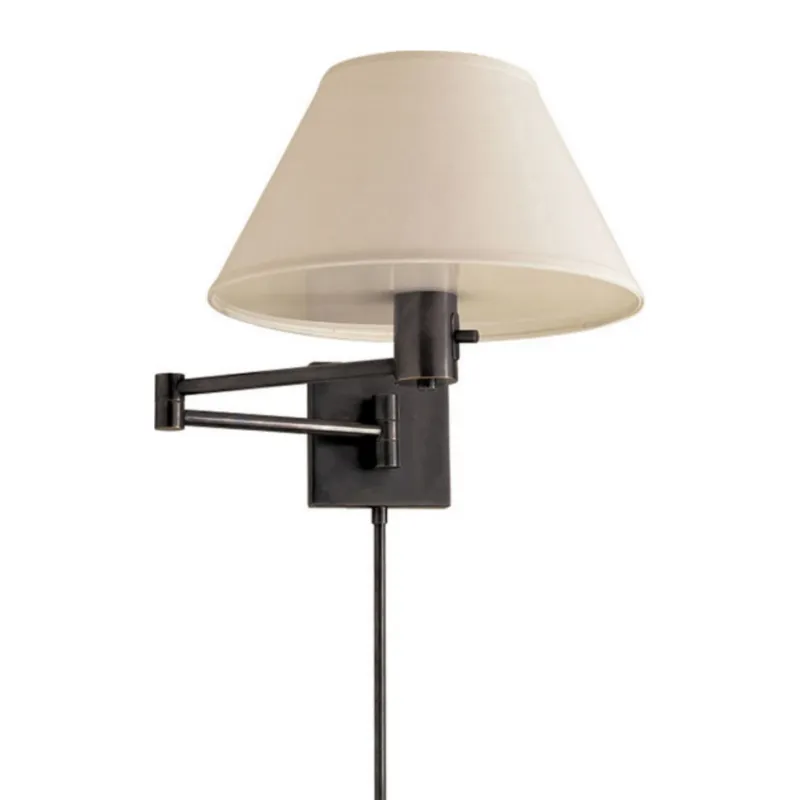 Visual Comfort Classic Swing Arm Wall Lamp in Bronze with Linen Shade Wall Light W12" x H11"