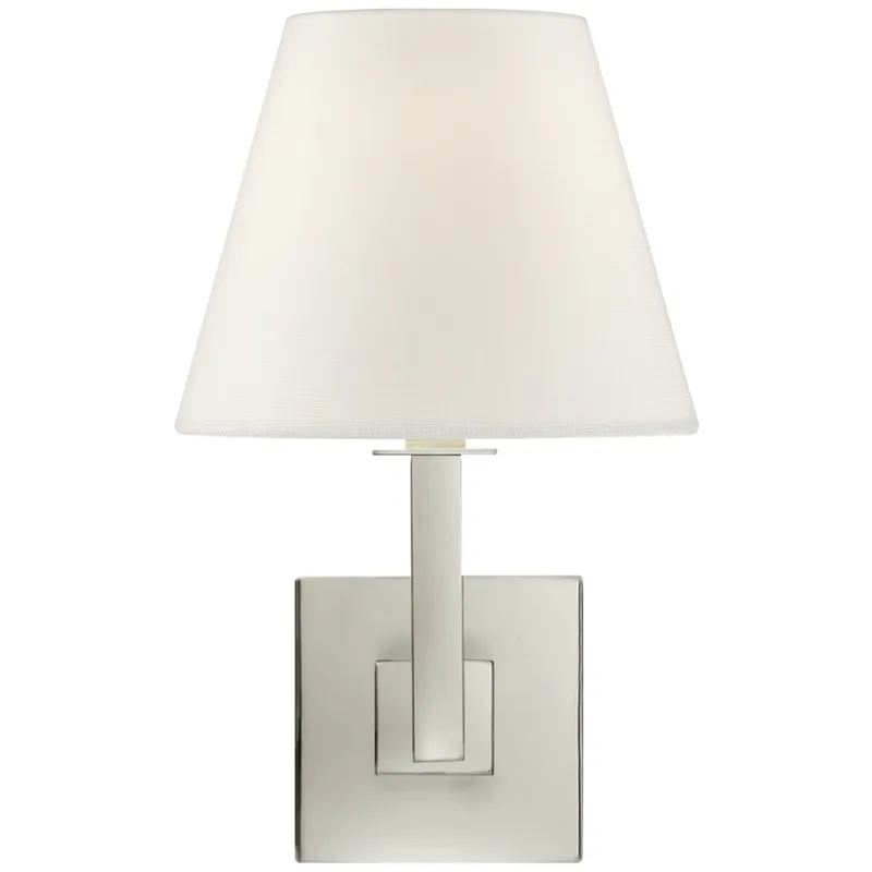 Visual Comfort Architectural Wall Sconce in Polished Nickel with Linen Shade Wall Light W7" x H13.5"