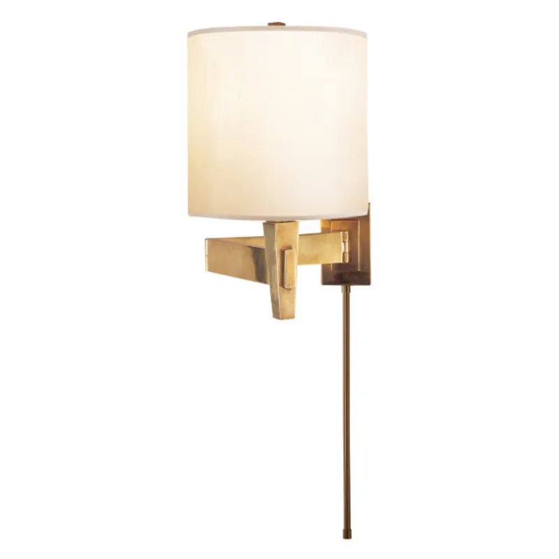 Visual Comfort Architect's Swing Arm in Hand-Rubbed Antique Brass with Silk Shade Wall Light W8" x H13"
