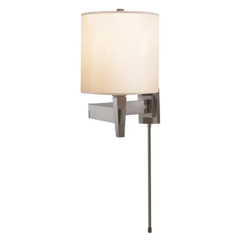 Visual Comfort Architect's Swing Arm in Brushed Chrome with Silk Shade Wall Light W8" x H13"
