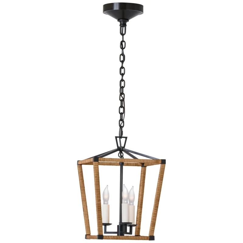 Chapman & Myers Darlana Mini Wrapped Lantern in Aged Iron and Natural Rattan Ceiling Light W9.75" x H14"