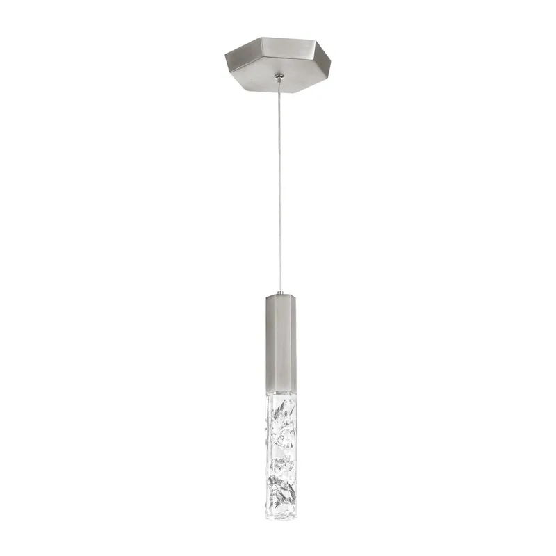 Basalt 10in LED Mini Pendant 3000K with Crushed Crystal in Brushed Nickel