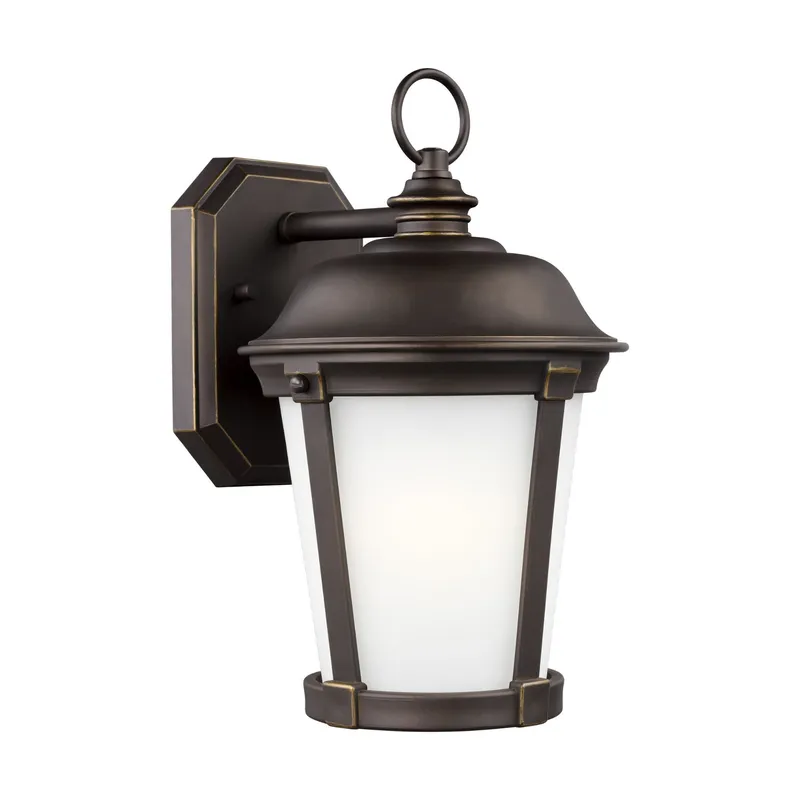 Calder Medium One Light Outdoor Wall Lantern LED Traditional Fixture 7.875" Width 12.25" Height StoneStrong Round Satin Etched Shade in Antique Bronze