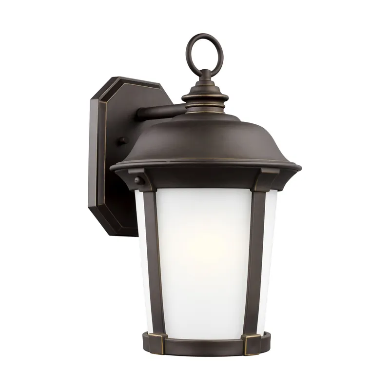 Calder Large One Light Outdoor Wall Lantern LED Traditional Fixture 10" Width 16.5" Height StoneStrong Round Satin Etched Shade in Antique Bronze