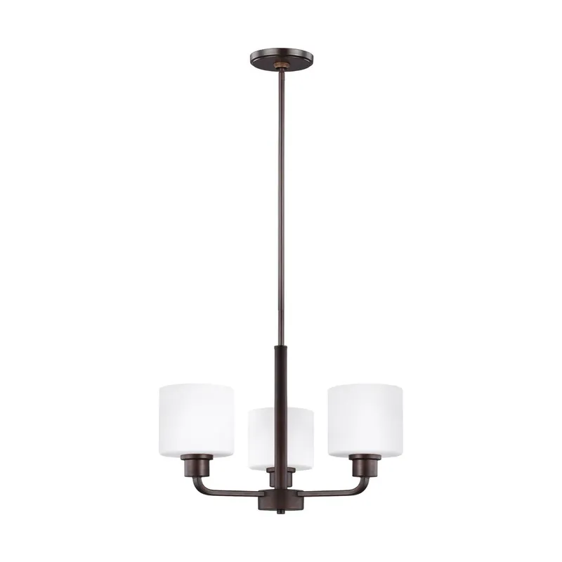Canfield Three Light Chandelier LED Modern 13.125" Height Steel Round Etched / White Inside Shade in Bronze