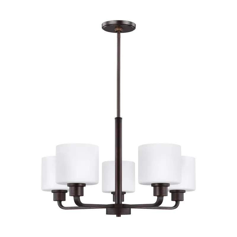 Canfield Five Light Chandelier LED Modern 14.5" Height Steel Round Etched / White Inside Shade in Bronze