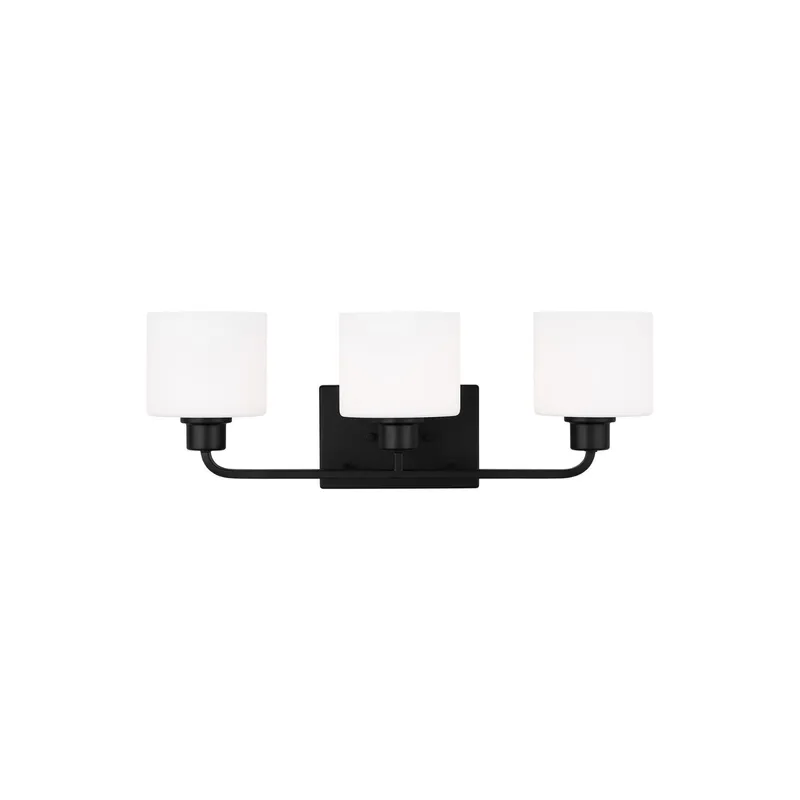 Canfield Three Light Wall / Bath LED Modern Fixture 23.125" Width 8.375" Height Steel Round Etched White Inside Shade in Midnight Black