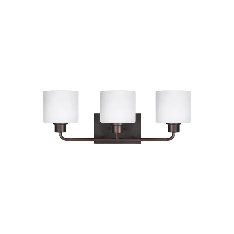 Canfield Three Light Wall / Bath LED Modern Fixture 23.125" Width 8.375" Height Steel Round Etched White Inside Shade in Bronze