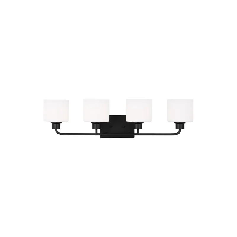 Canfield Four Light Wall / Bath LED Modern Fixture 31.875" Width 8.375" Height Steel Round Etched White Inside Shade in Midnight Black