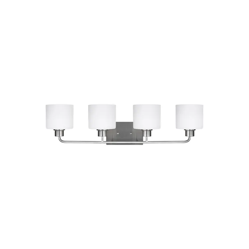 Canfield Four Light Wall / Bath LED Modern Fixture 31.875" Width 8.375" Height Steel Round Etched White Inside Shade in Brushed Nickel