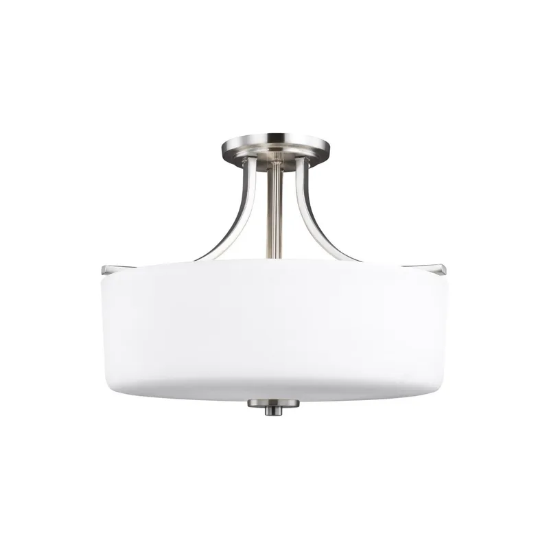 Canfield Three Light Semi-Flush Mount LED Modern Ceiling Fixture 12.5" Height Steel Round Etched / White Inside Shade in Brushed Nickel