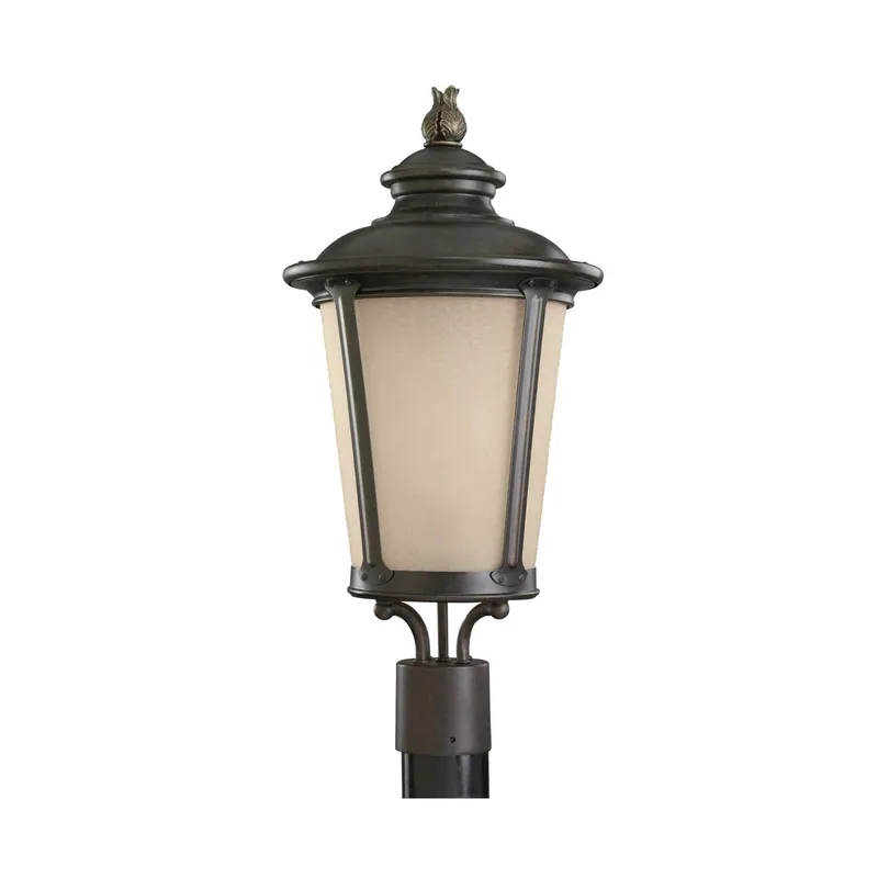Cape May One Light Outdoor Post Lantern LED Traditional Fixture 23" Height Aluminum Round Etched Hammered with Amber Shade in Burled Iron