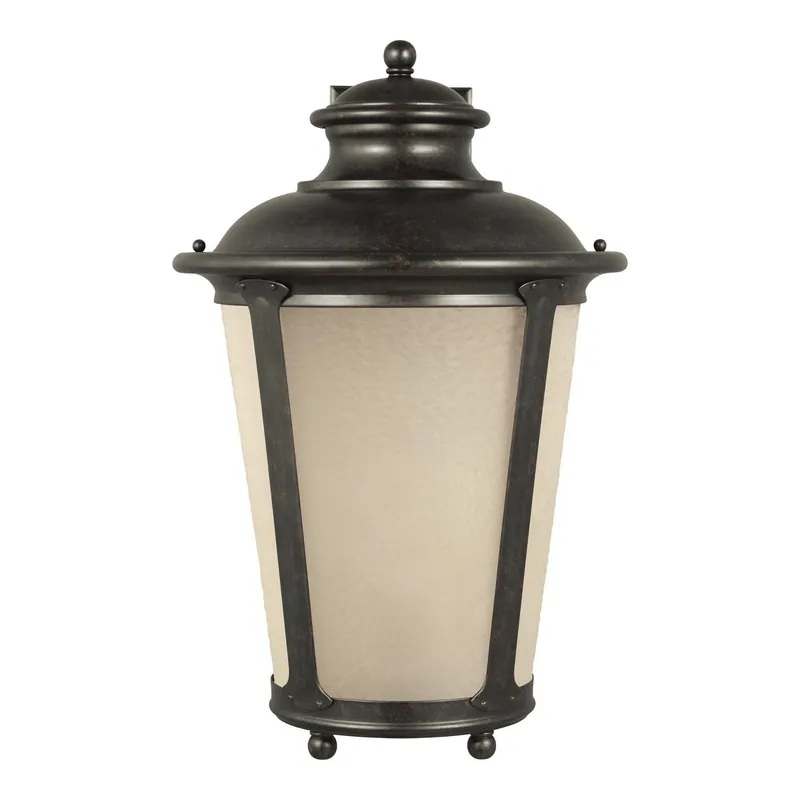 Cape May Extra Large One Light Outdoor Wall Lantern LED Traditional Fixture 13" Width 20.25" Height Aluminum Round Etched Hammered with Amber Shade in Burled Iron