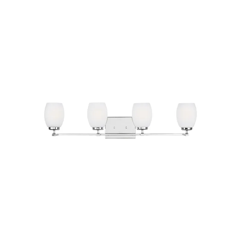 Catlin Four Light Wall / Bath LED Transitional Fixture 33.75" Width 8" Height Steel Round Etched White Inside Shade in Chrome