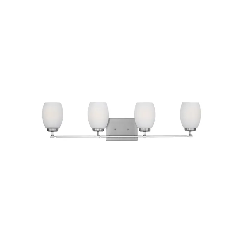 Catlin Four Light Wall / Bath LED Transitional Fixture 33.75" Width 8" Height Steel Round Etched White Inside Shade in Brushed Nickel