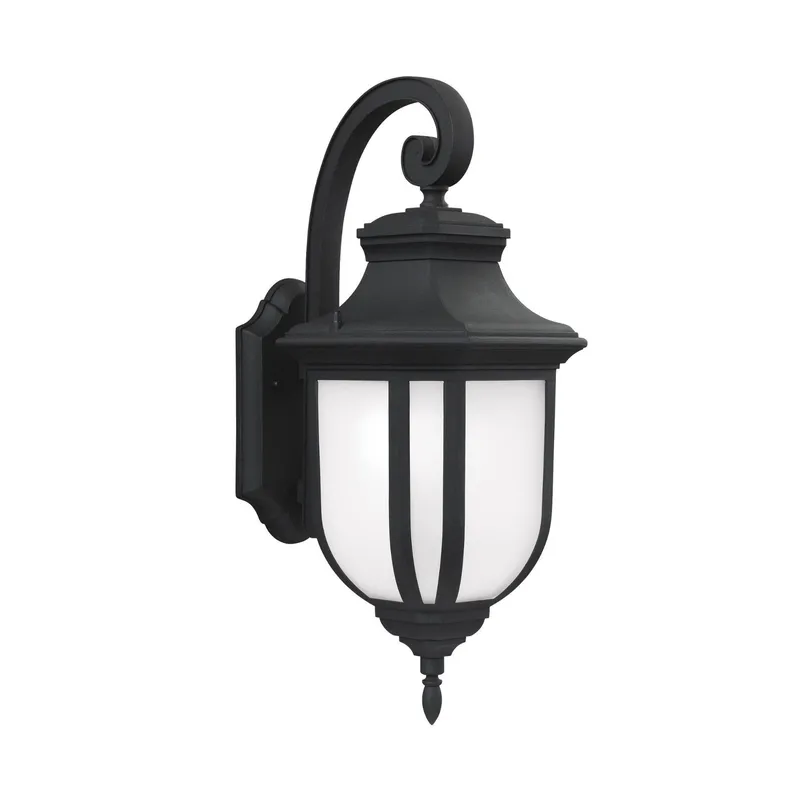 Childress Large One Light Outdoor Wall Lantern LED Traditional Fixture 9" Width 21.25" Height Die Cast Aluminum Satin Etched Shade in Black