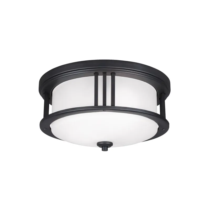 Crowell Two Light Outdoor Ceiling Flush Mount LED Contemporary Fixture 7" Height Aluminum Round Satin Etched Shade in Black