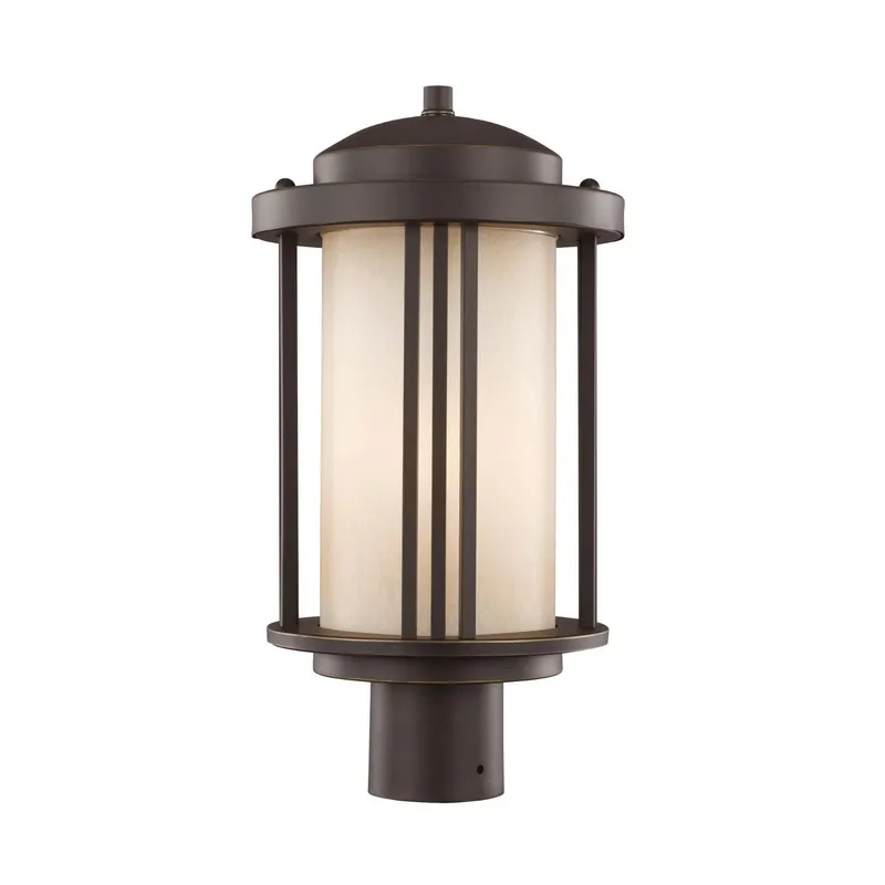 Crowell One Light Outdoor Post Lantern LED Contemporary Fixture 17" Height Aluminum Round Creme Parchment Shade in Antique Bronze