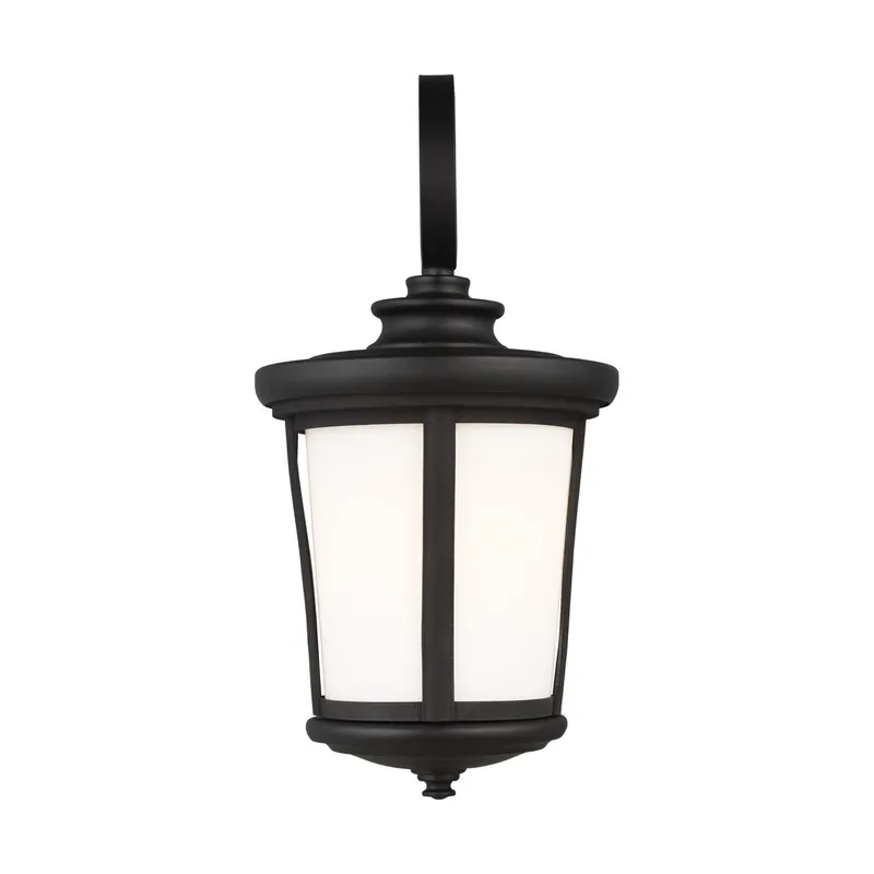 Eddington Medium One Light Outdoor Wall Lantern LED Traditional Fixture 8" Width 16.125" Height Aluminum Round Cased Opal Etched Shade in Black
