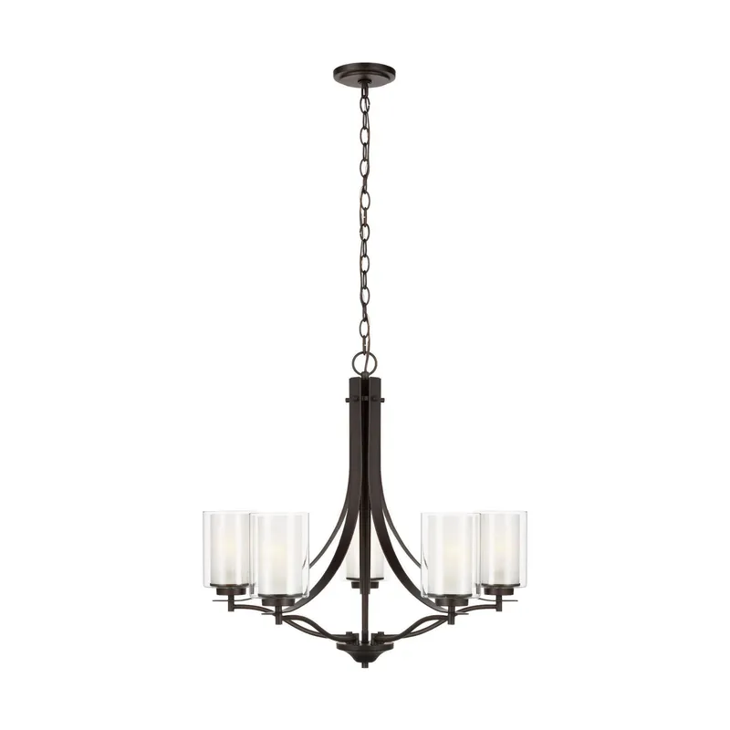 Elmwood Park Five Light Chandelier Traditional 26" Width 24.125" Height Steel Round Satin Etched Shade in Bronze