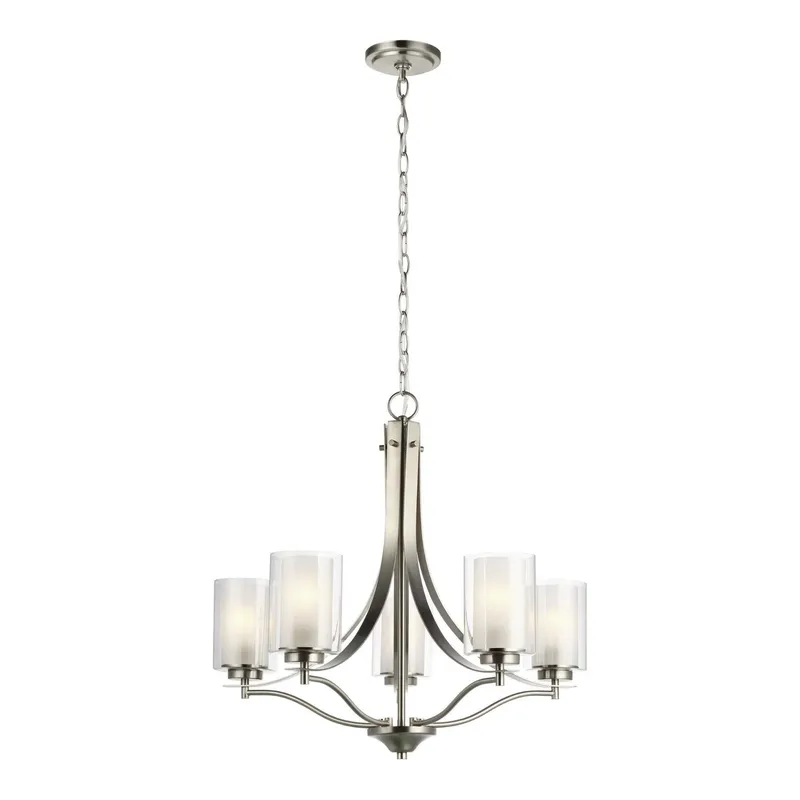 Elmwood Park Five Light Chandelier LED Traditional 24.125" Height Steel Round Satin Etched Shade in Brushed Nickel
