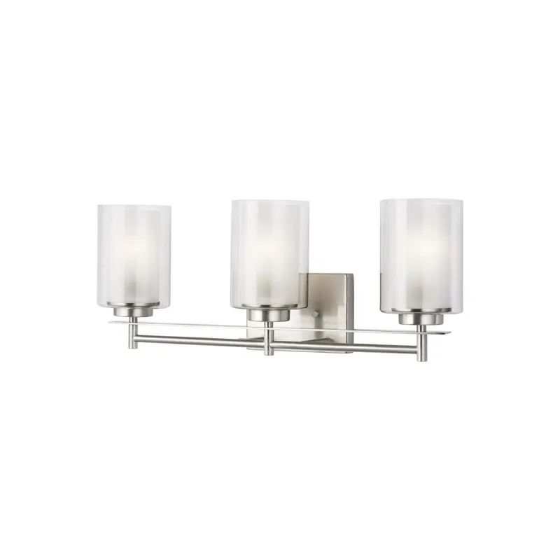 Elmwood Park Three Light Bath LED Traditional Wall Fixture 22.25" Width 8.5" Height Steel Round Satin Etched Shade in Brushed Nickel