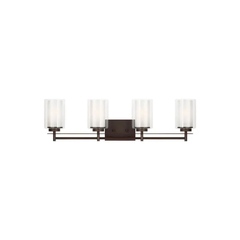 Elmwood Park Four Light Wall / Bath Traditional Fixture 31.25" Width 8.5" Height Steel Round Satin Etched Shade in Bronze